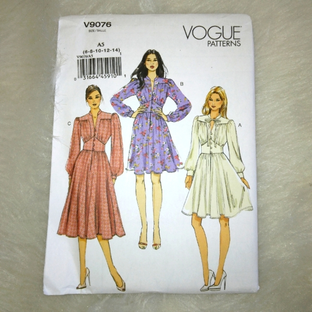 VOGUE V9076 SZ 6-14 Misses Dress With Collar And Length Variations, EASY